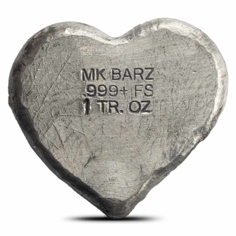 1 oz MK Barz Undying Love Heart Shaped Silver Bar (New) l JM Bullion™