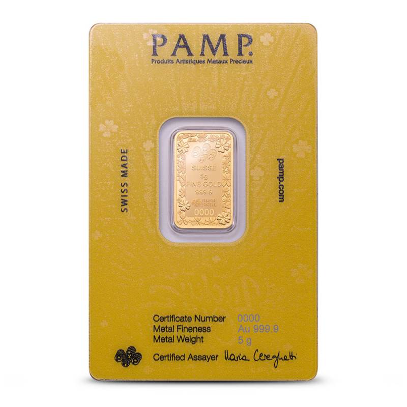 PAMP 純金 5グラム バー 保証書付き 5 gram Gold Bar - PAMP Suisse - Fortuna - 999.9 Fine Box of 25