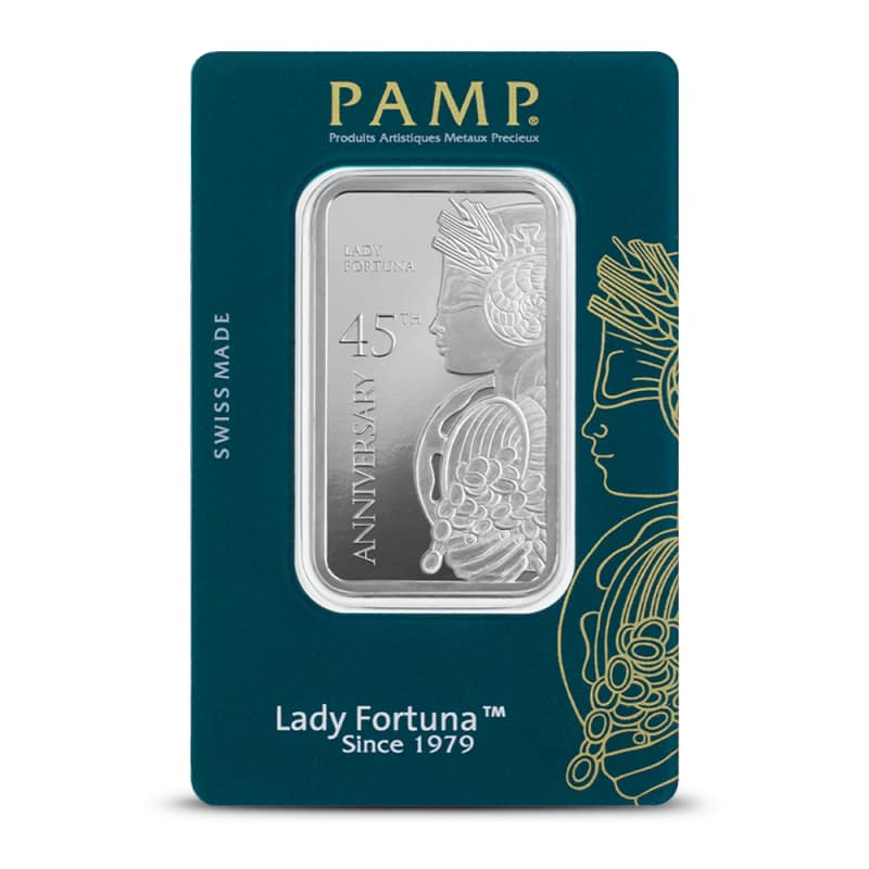 1 oz PAMP Suisse Lady Fortuna 45th Anniversary Silver Bar l JM
