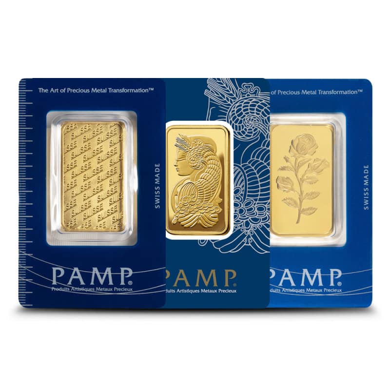 1 oz PAMP Suisse Gold Bar (Varied Design w/ Assay) l JM Bullion™
