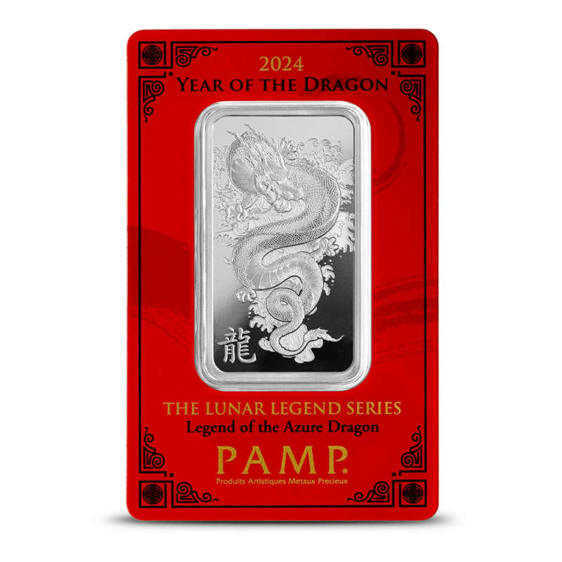2024 1 oz PAMP Suisse Lunar Legend Azure Dragon Silver Bar l JM
