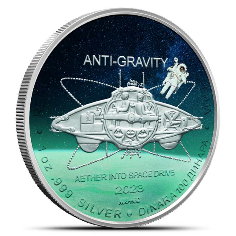 Colorized Republic of Serbia Silver Nikola Tesla Anti Gravity Coin