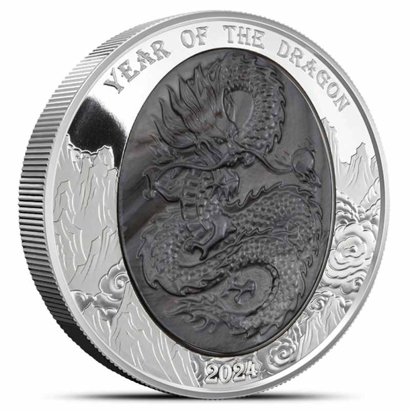 2024 5 oz Proof Solomon Islands Silver Mother of Pearl Dragon Coin