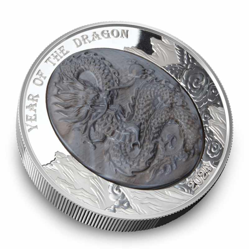 2024 5 oz Proof Solomon Islands Silver Mother of Pearl Dragon Coin