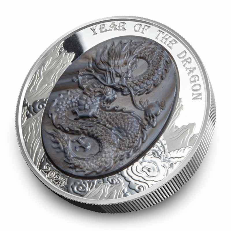 2024 5 oz Proof Solomon Islands Silver Mother of Pearl Dragon Coin