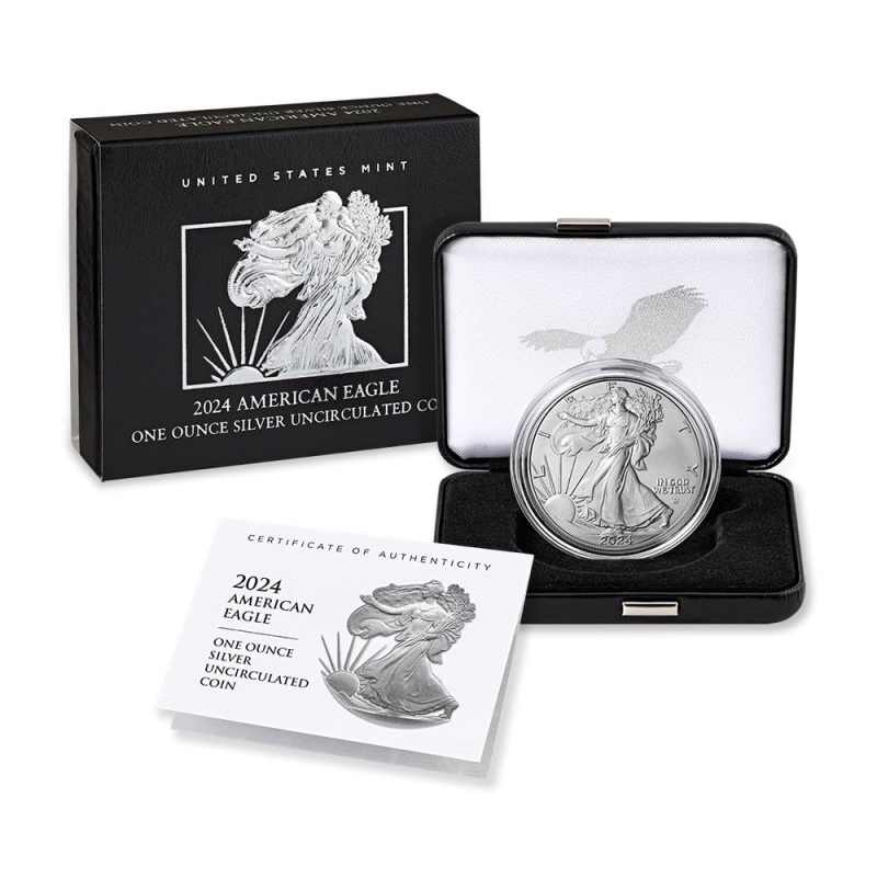 【新品】Silver Eagle シルバー2024 2024-W 1 oz Burnished American Silver Eagle Coin (Box + CoA) l JM