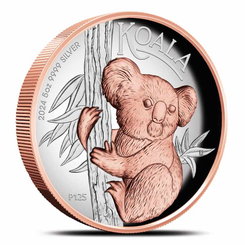 アウェイクニング　5オンス　銀貨　ウェルカム・トゥ・ウォール・ストリート 2024 5 oz Proof Australian Silver Koala Coin (Gilded, High Relief