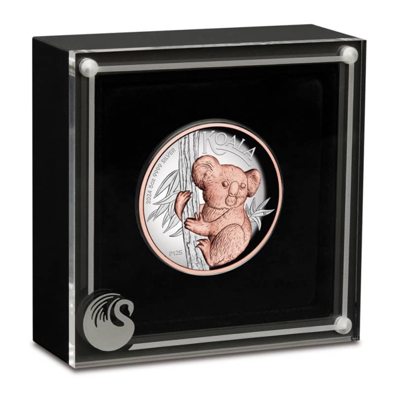 2024 5 oz Proof Australian Silver Koala Coin (Gilded, High Relief