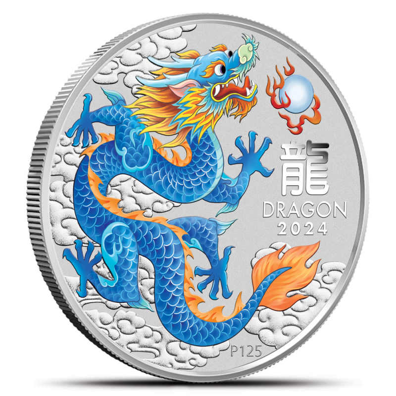 オーストラリア 2024 干支 ブルードラゴン 銀貨 BU 2024 1 oz Colorized Australian Silver Lunar Blue Dragon Coin l JM