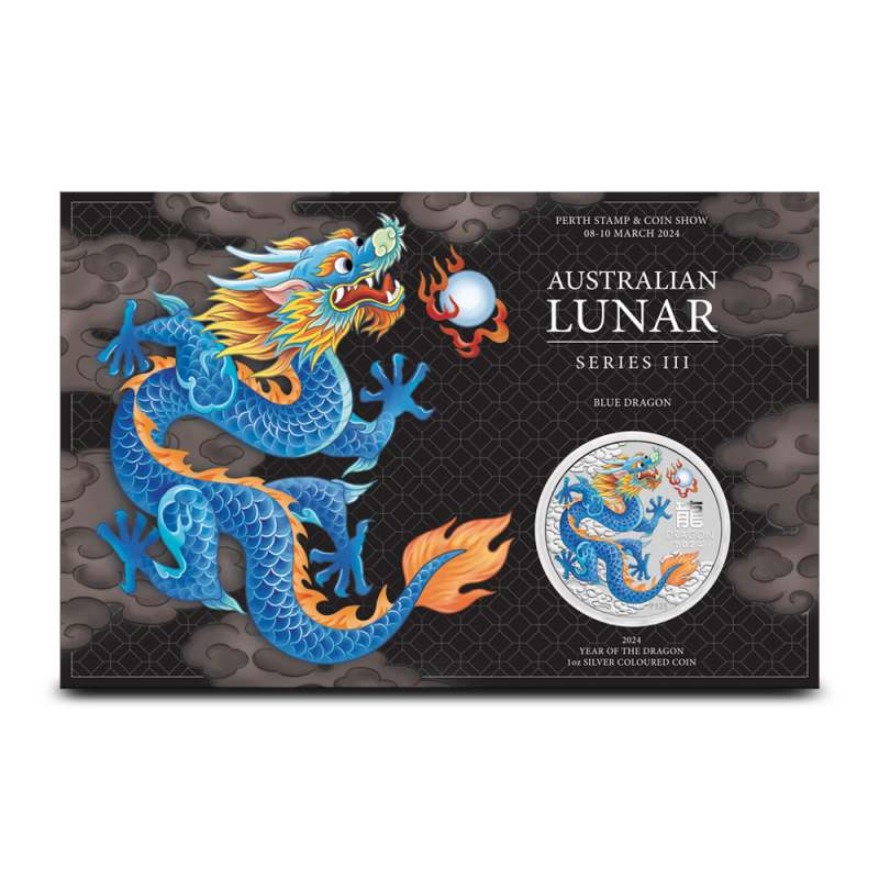 2024 1 oz Colorized Australian Silver Lunar Blue Dragon Coin l JM