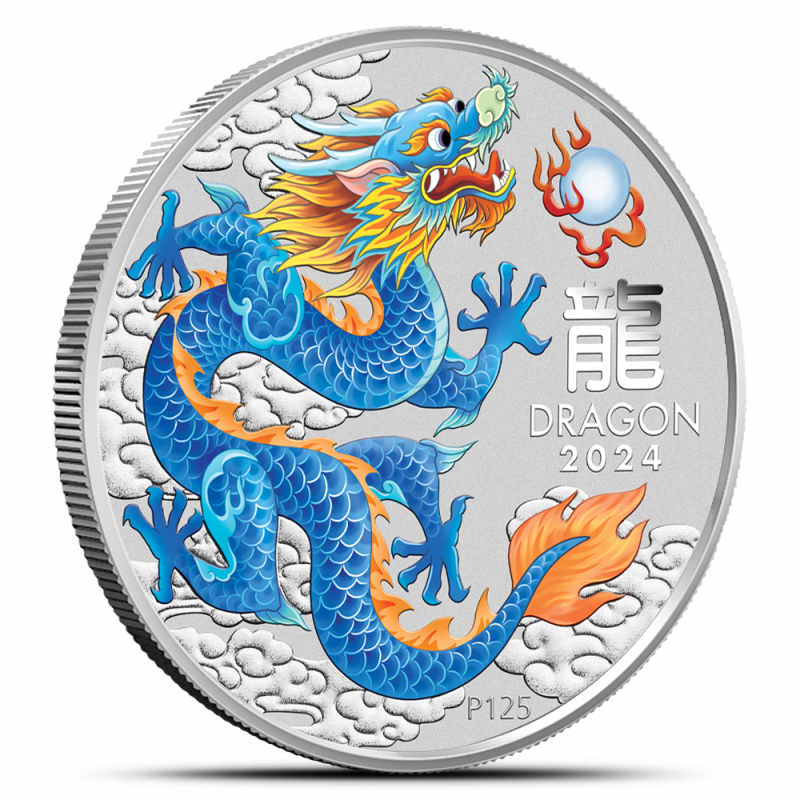 2024 1 oz Colorized Australian Silver Lunar Blue Dragon Coin l JM