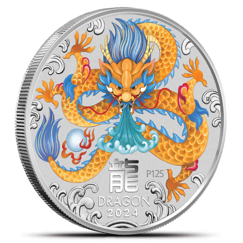 2024 5 oz Colorized Australian Silver Lunar Dragon Coin (BU) l JM