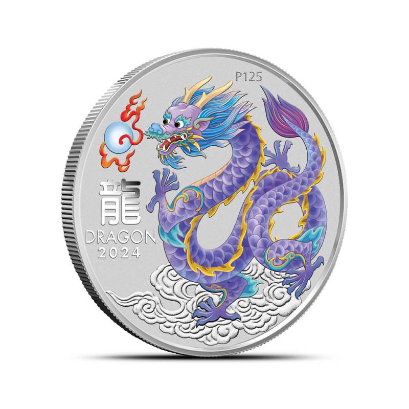 2024 1/2 oz Colorized Australian Silver Lunar Lilac Dragon Coin l
