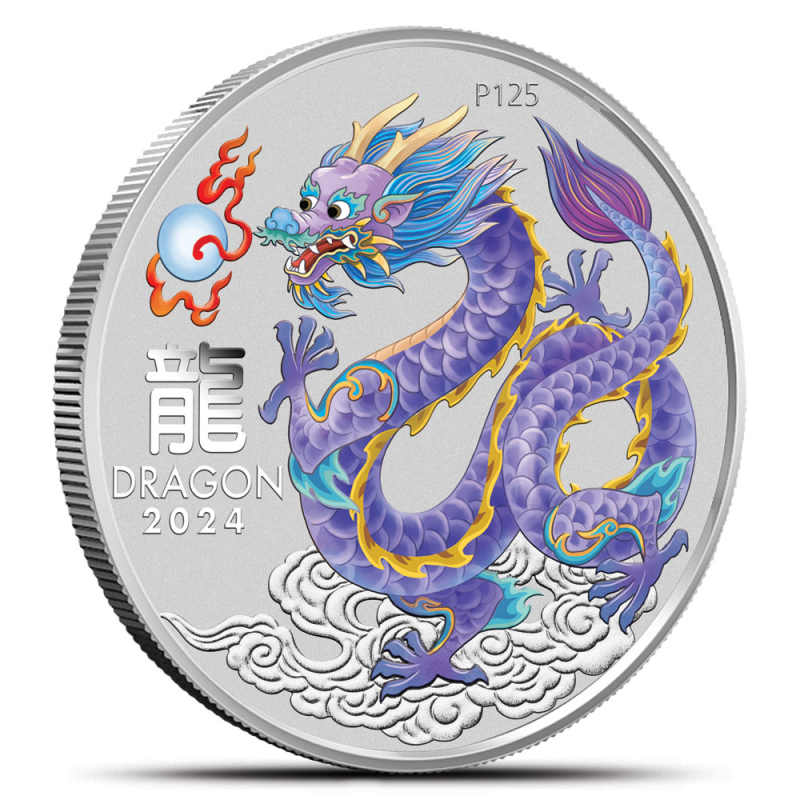 2024 1/2 oz Colorized Australian Silver Lunar Lilac Dragon Coin l