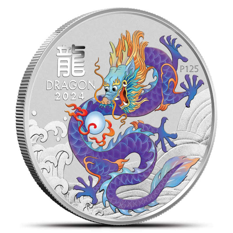 2024 1/2 oz Colorized Australian Silver Lunar Purple Dragon Coin