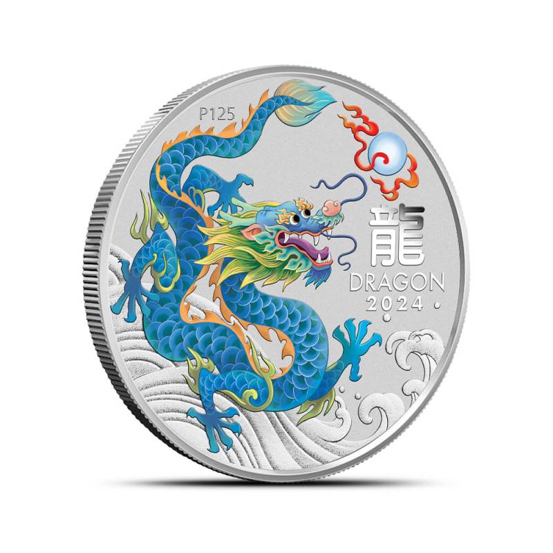 2024 1/2 oz Colorized Australian Silver Lunar Teal Dragon Coin l