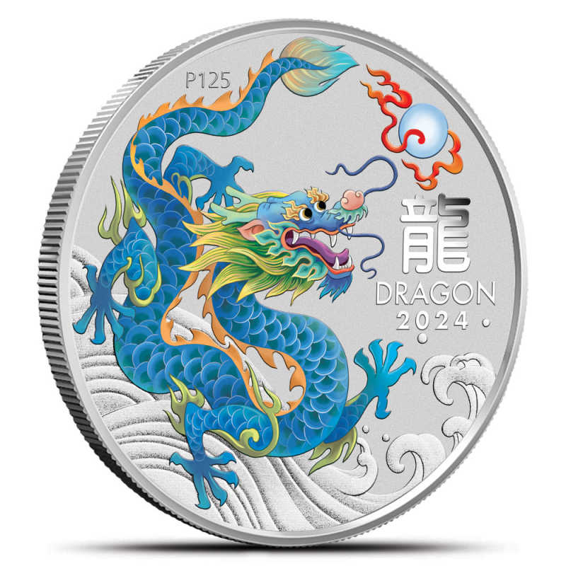 2024 1/2 oz Colorized Australian Silver Lunar Teal Dragon Coin l