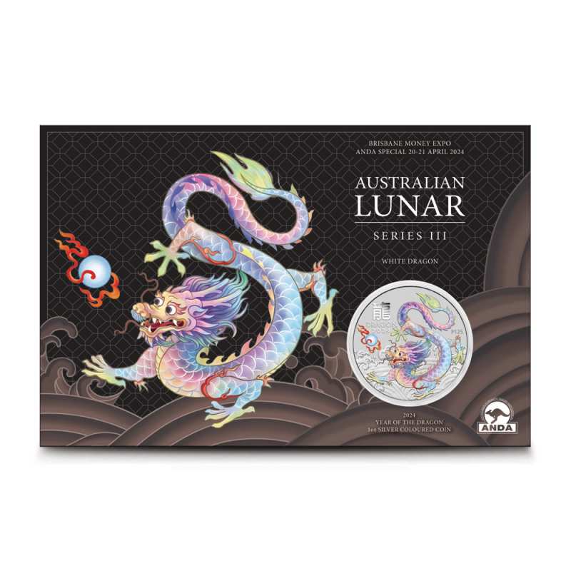 2024 1 oz Colorized Australian Silver Lunar White Dragon Coin l JM