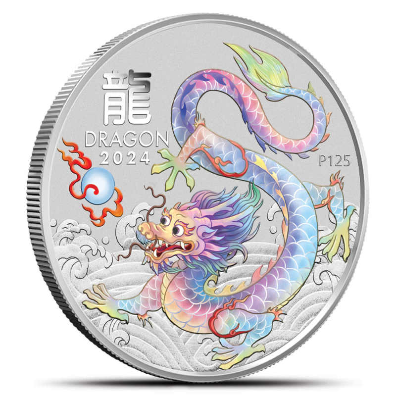 2024 1/2 oz Colorized Australian Silver Lunar White Dragon Coin l