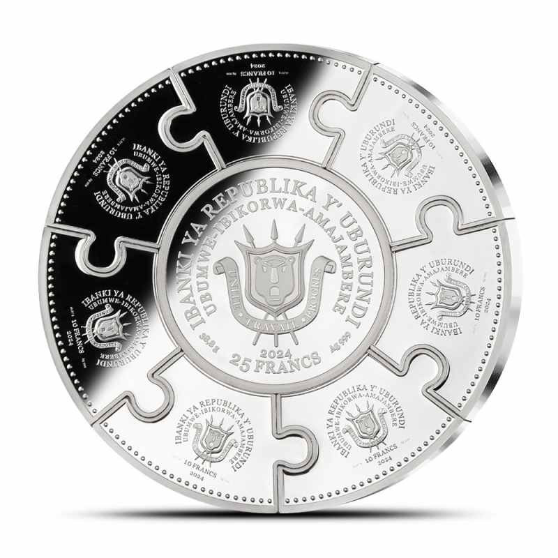 2024 Burundi Silver Seven Wonders of the World Puzzle Coin Set l