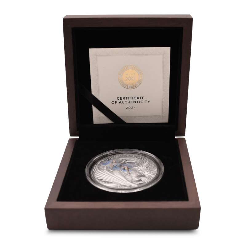 2024 2 oz Antique Cameroon Silver Dragonology Frost Dragon Coin l