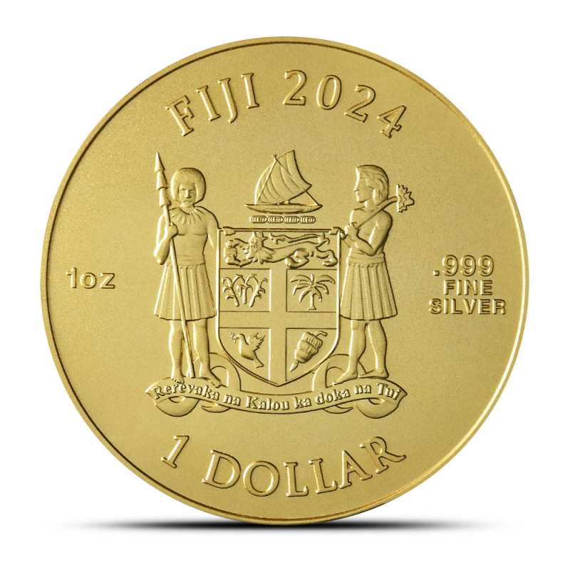 2024 1 oz Antique Colorized Fiji Silver Dart Coin (Gilded) l JM