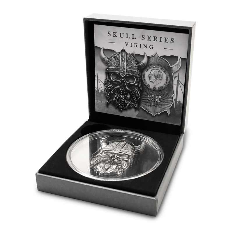 2025 1 oz Ghana Silver Viking Skull Shaped Coin (Box + CoA) l JM