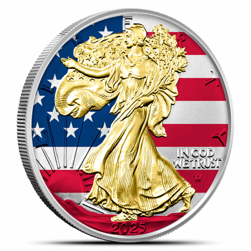 2025 1 oz Colorized American Silver Eagle Coin (Gilded, In Capsule