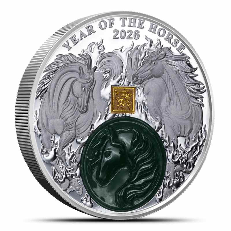 SILVER HORSES　２つ折り財布　カムホートオマージュ 2026 2 oz Proof Burundi Silver With Jade Year of the Horse Coin l