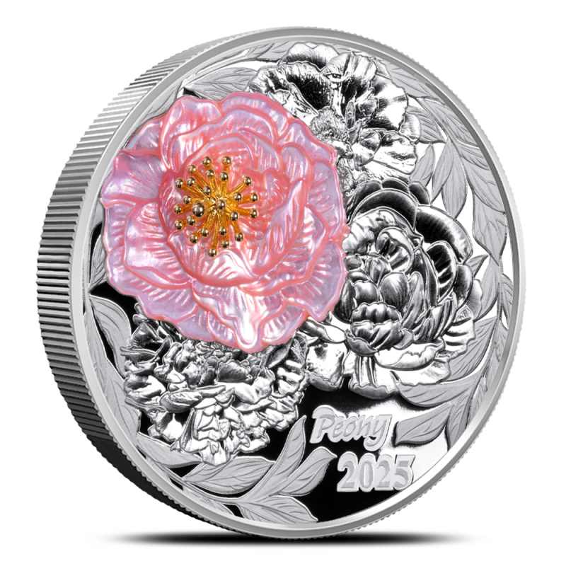 2025 2 oz Proof Solomon Islands Silver 3D Peony Flower Coin l JM