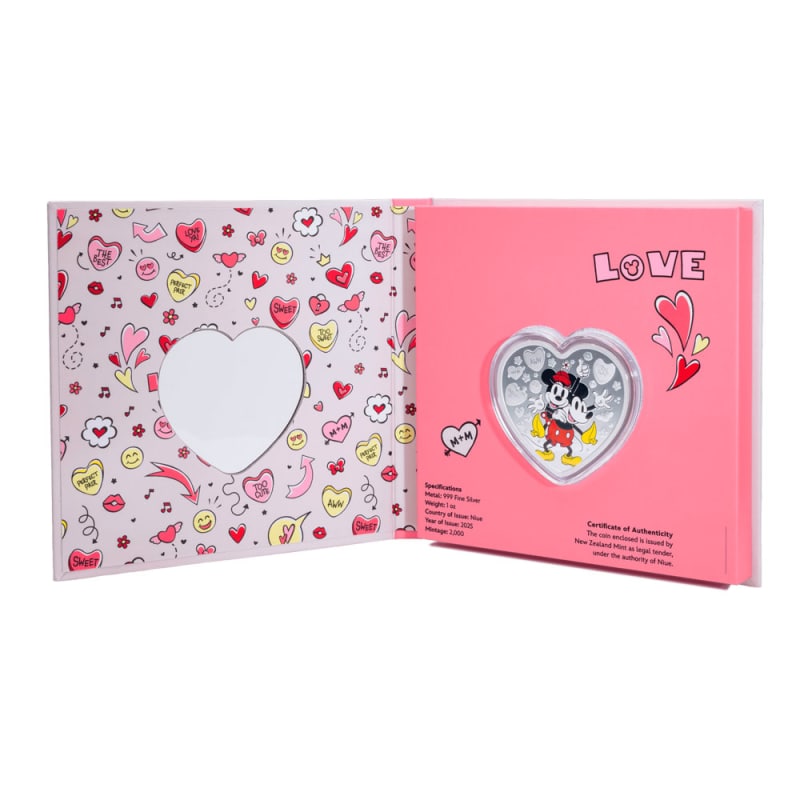 銀貨　ディズニー：ミッキーマウス＆ミニーマウス「I LOVE US」 2025 1 oz Proof Colorized Niue Silver I Love Us Mickey & Minnie