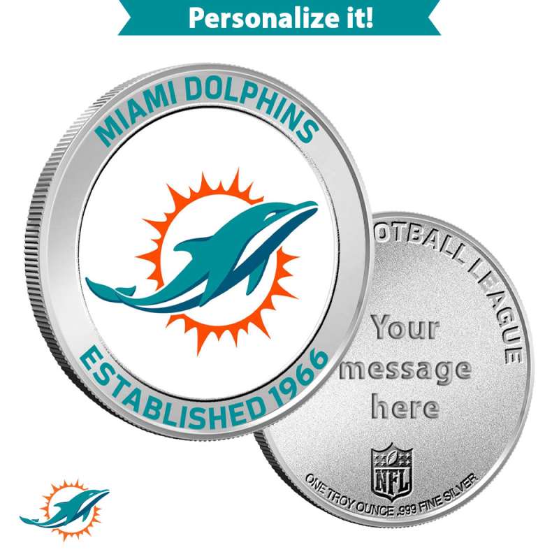 1 oz Colorized Engravable NFL Miami Dolphins Silver Round l JM