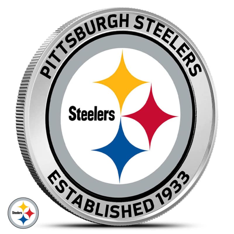 1 oz Colorized Engravable NFL Pittsburgh Steelers Silver Round l