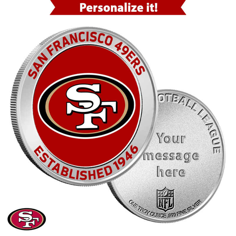 1 oz Colorized Engravable NFL San Francisco 49ers Silver Round l