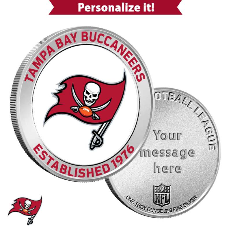 1 oz Colorized Engravable NFL Tampa Bay Buccaneers Silver Round l