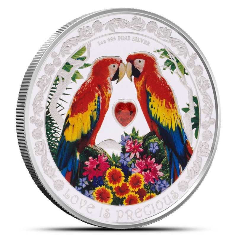 「Love is Precious」コンゴウインコ1oz銀貨（2025年ニウエ） 2025 1 oz Proof Colorized Niue Silver Love is Precious Macaw Coin