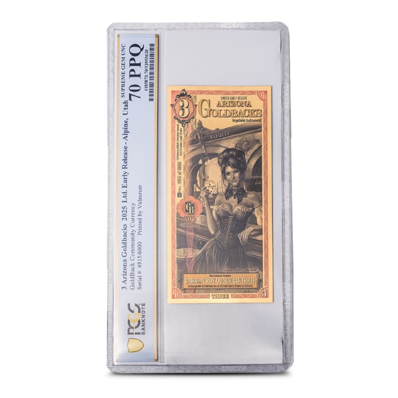 3 Arizona Limited Early Release Goldback Gold Note (MS70) l JM