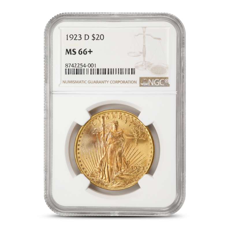 1923-D Pre-33 $20 Saint Gaudens Gold Double Eagle Coin NGC MS66+ l