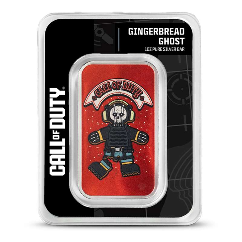 他で入札あれば販売中止 309g 純銀 七宝 小物入れ【99silver】刻印 1 oz Colorized Call of Duty® Gingerbread Ghost Silver Bar l JM