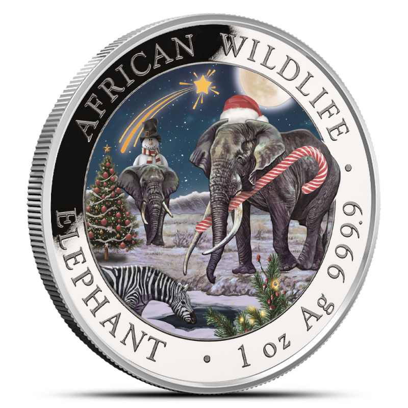 2026 1 oz Colorized Somalia Silver Christmas Elephant Coin