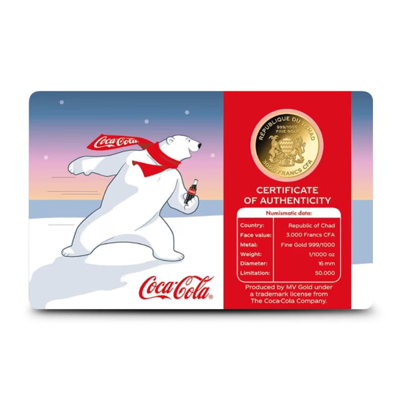 2023チャド　コカ・コーラ　北極熊　1/1000オンス 1/1000 oz Republic of Chad Gold Coca Cola Polar Bear Coin l JM