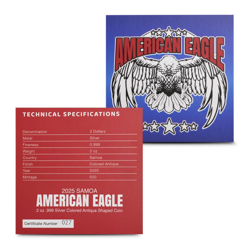 2025 2 oz Antique Colorized Samoa Silver American Eagle Shaped