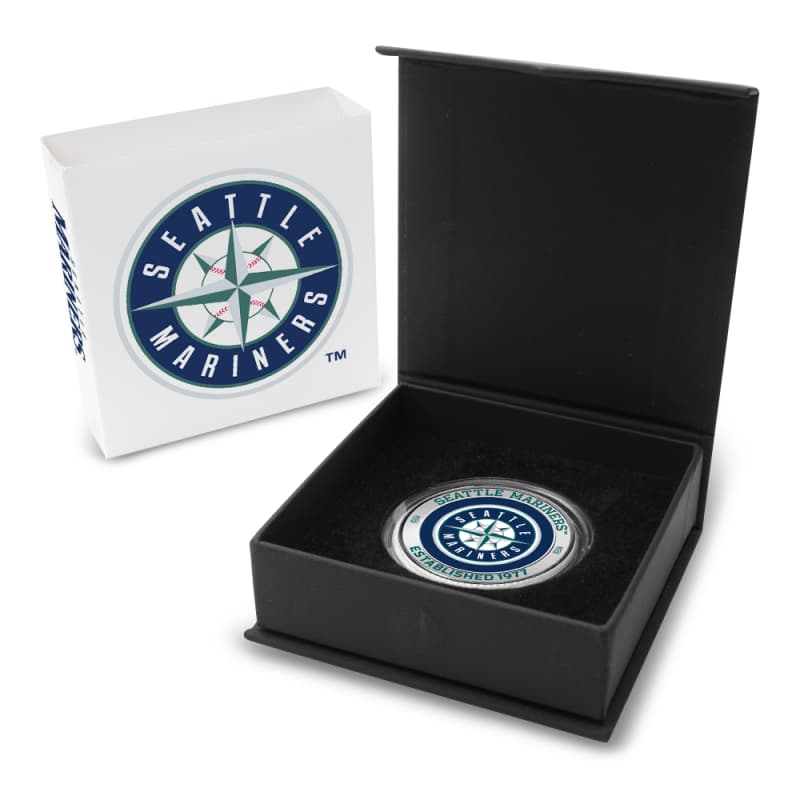 1 oz Colorized Engravable MLB Seattle Mariners Silver Round (New w