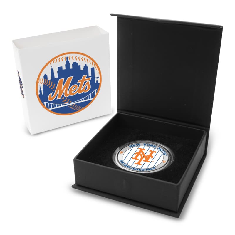 1 oz Colorized Engravable MLB New York Mets Silver Round (New w