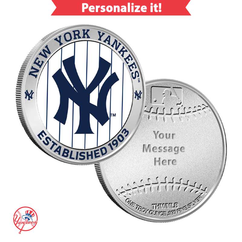 1 oz Colorized Engravable MLB New York Yankees Silver Round (New w