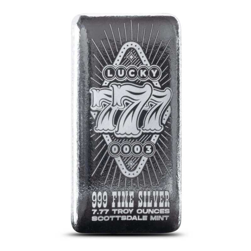 7.77 oz Colorized Scottsdale Mint Lucky Sevens Silver Bar l JM