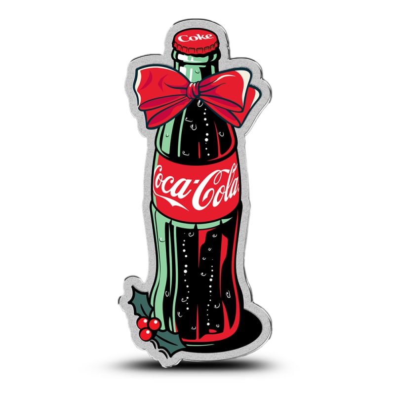 2025 1 oz Colorized Niue Silver Coca-Cola Holiday Bottle Shaped