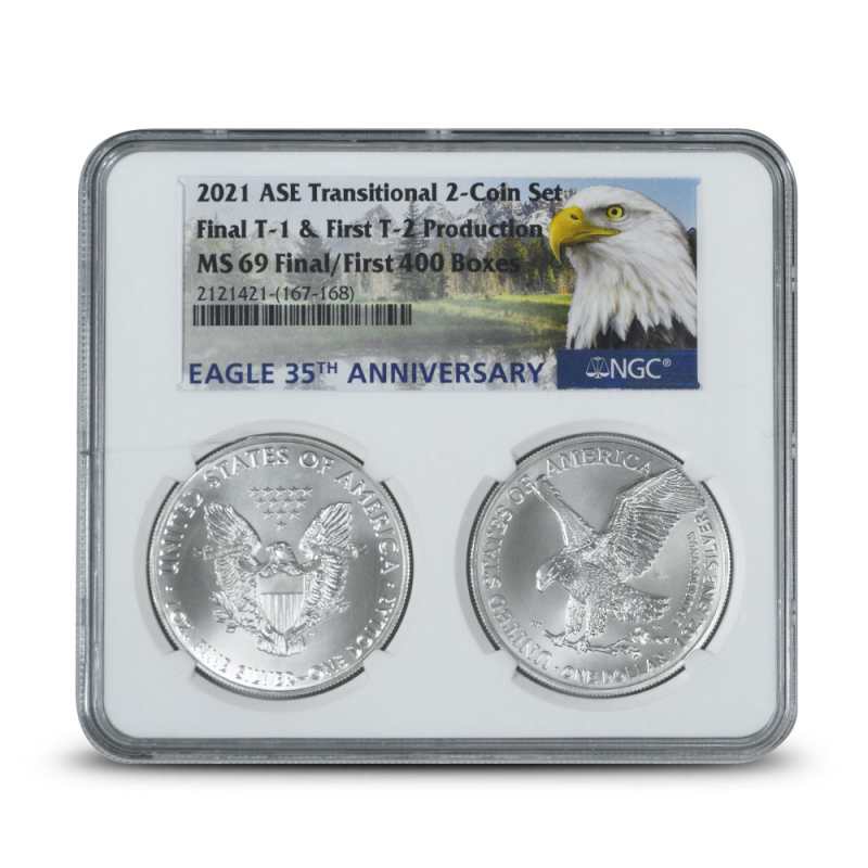2021 1 oz American Silver Eagle 2-Coin Set NGC MS69 (T1, T2) l JM
