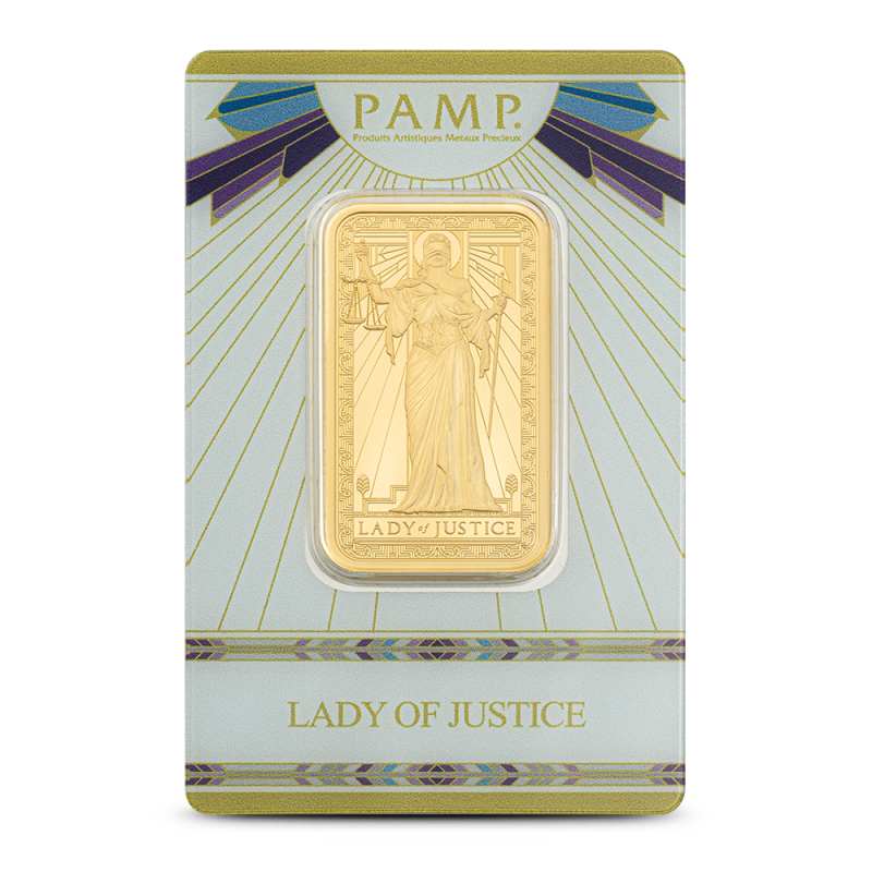 1 oz PAMP Suisse Gold Lady of Justice Bar l JM Bullion™