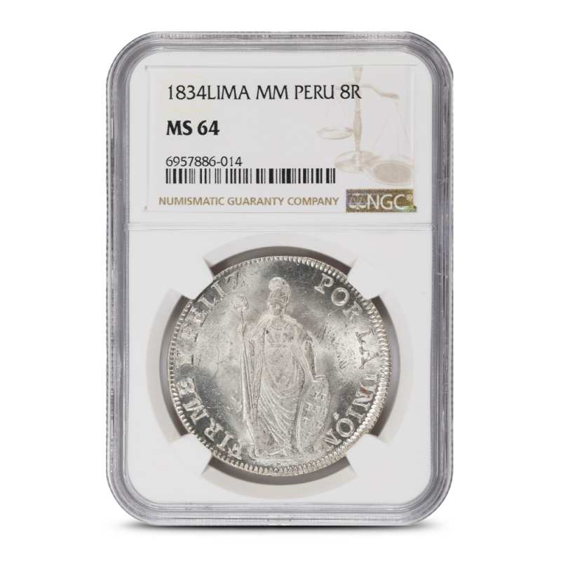 【希少】ホンジュラス 8レアル 暫定硬貨 (1857-1861年) 15g 銅貨 1825-1857 Peruvian 8 Reales NGC MS64 l JM Bullion™